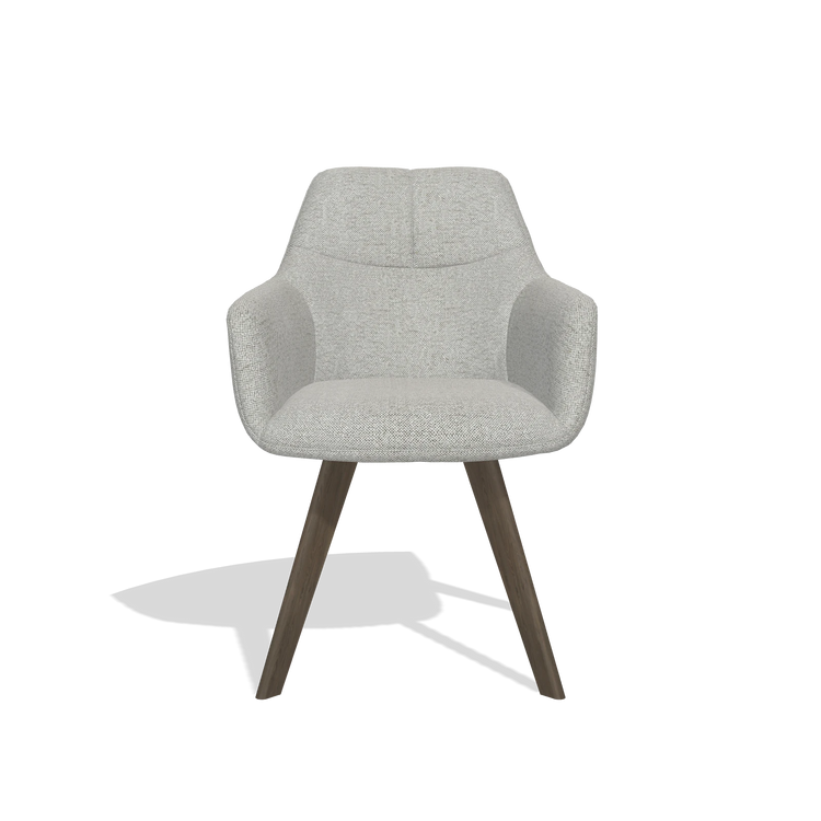 Sedia da pranzo con braccioli Basil 6624 in tessuto Sneak 05 (greige), gambe in noce, vista frontale