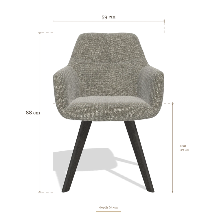 Sedia da pranzo con braccioli Basil 6624, dimensioni 59 x 65 x 88 cm