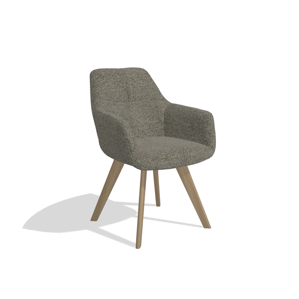 Sedia da pranzo con braccioli Basil 6624 in tessuto Sneak 10 (grigio scuro), gambe in naturale, vista angolata