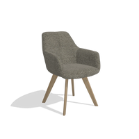 Sedia da pranzo con braccioli Basil 6624 in tessuto Sneak 10 (grigio scuro), gambe in naturale, vista angolata