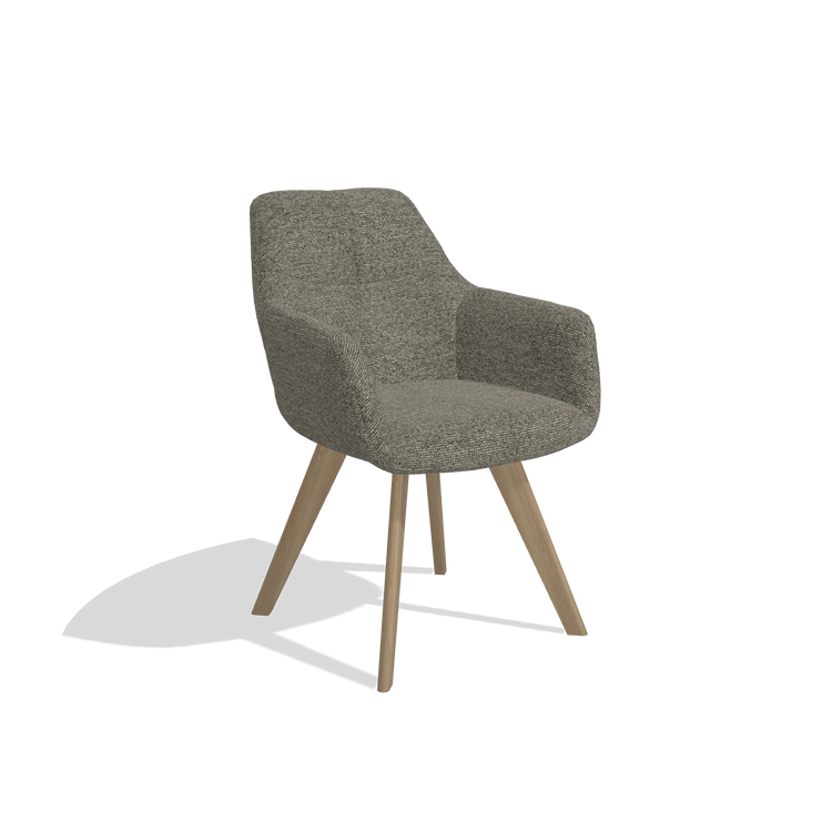 Sedia da pranzo con braccioli Basil 6624 in tessuto Sneak 10 (grigio scuro), gambe in naturale, vista angolata