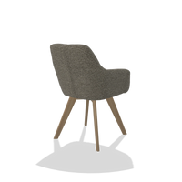 Sedia da pranzo con braccioli Basil 6624 in tessuto Sneak 10 (grigio scuro), gambe in naturale, vista posteriore angolata