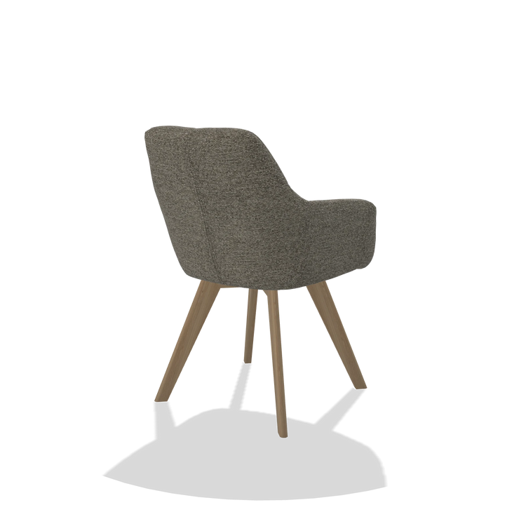 Sedia da pranzo con braccioli Basil 6624 in tessuto Sneak 10 (grigio scuro), gambe in naturale, vista posteriore angolata