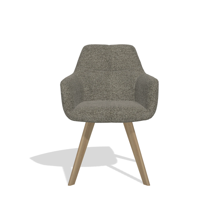 Sedia da pranzo con braccioli Basil 6624 in tessuto Sneak 10 (grigio scuro), gambe in naturale, vista frontale