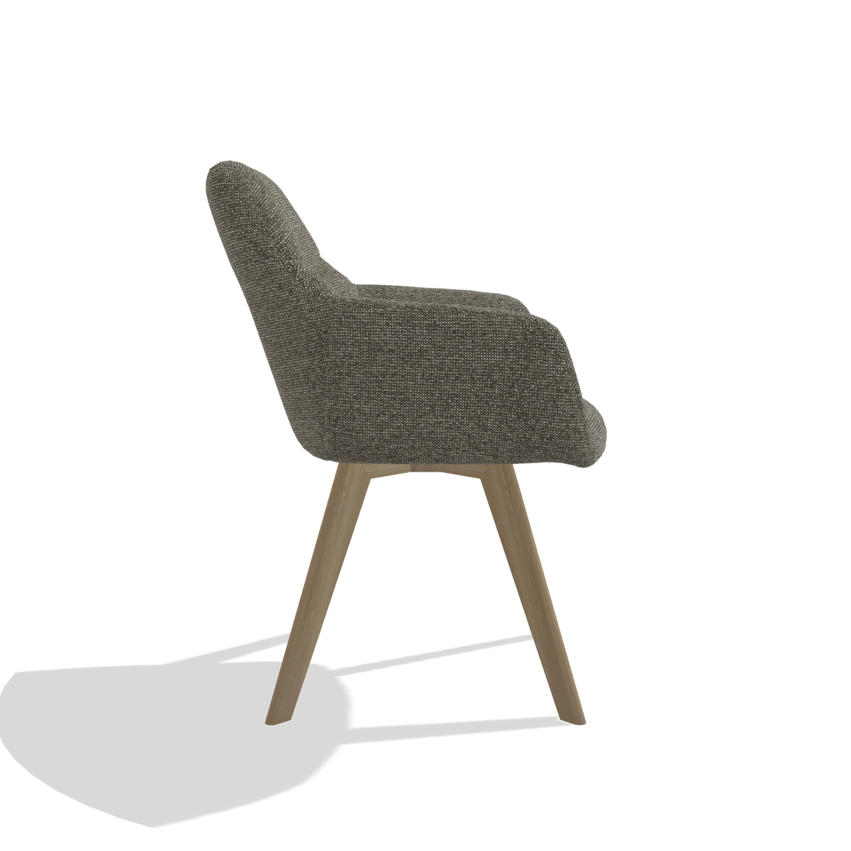 Sedia da pranzo con braccioli Basil 6624 in tessuto Sneak 10 (grigio scuro), gambe in naturale, vista laterale