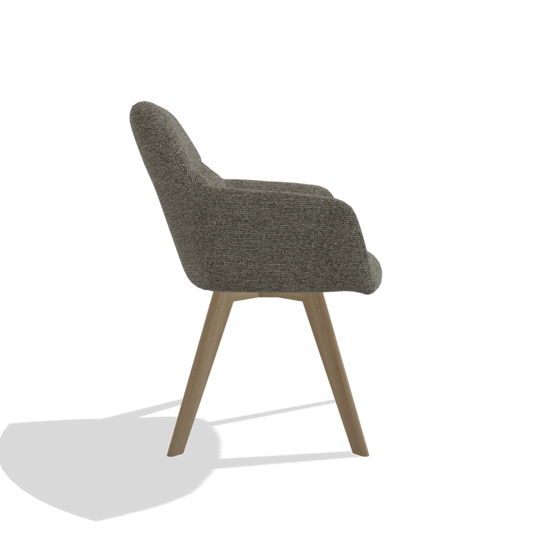 Sedia da pranzo con braccioli Basil 6624 in tessuto Sneak 10 (grigio scuro), gambe in naturale, vista laterale
