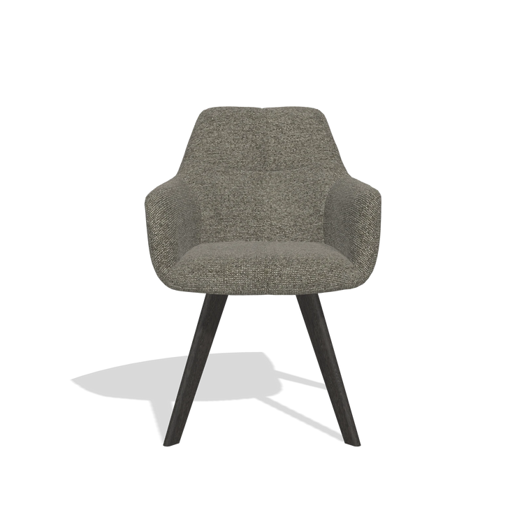 Sedia da pranzo con braccioli Basil 6624 in tessuto Sneak 10 (grigio scuro), gambe in tabacco, vista frontale