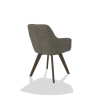 Sedia da pranzo con braccioli Basil 6624 in tessuto Sneak 10 (grigio scuro), gambe in noce, vista posteriore angolata