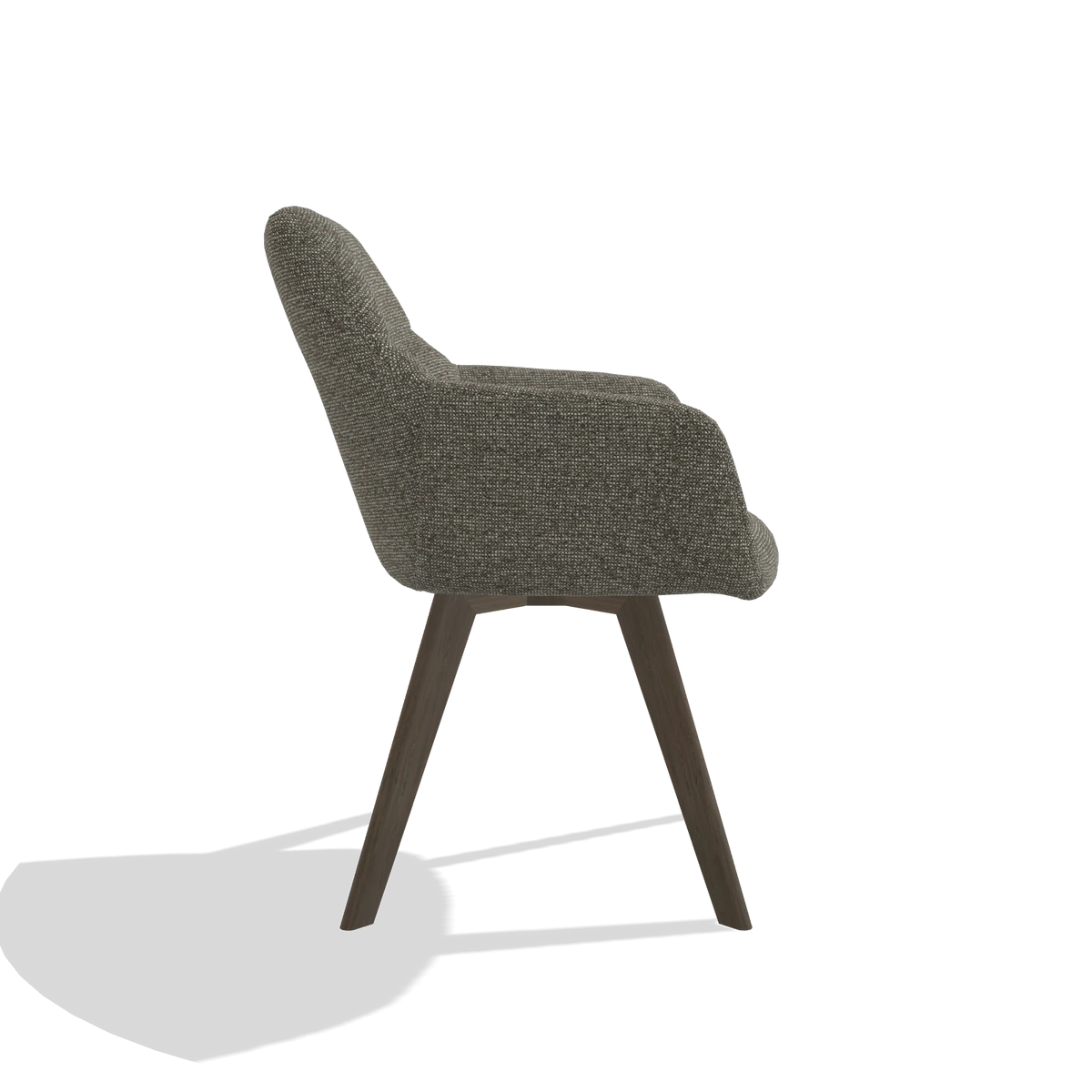 Sedia da pranzo con braccioli Basil 6624 in tessuto Sneak 10 (grigio scuro), gambe in noce, vista laterale