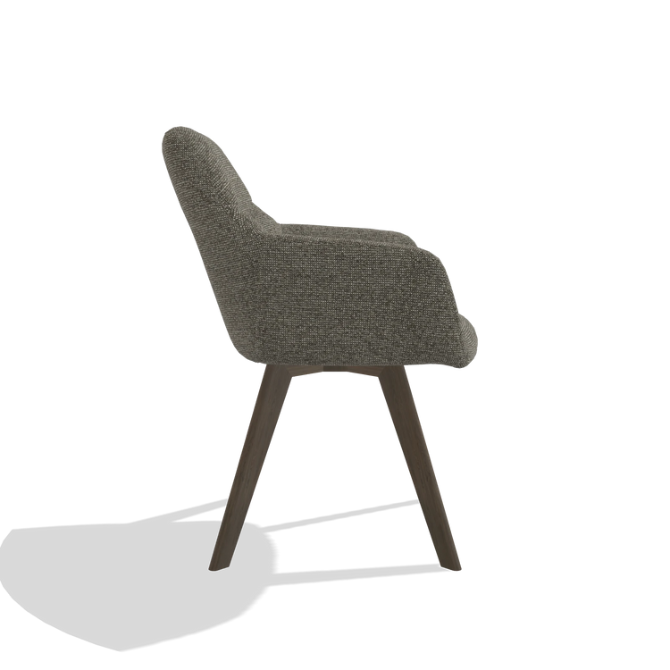 Sedia da pranzo con braccioli Basil 6624 in tessuto Sneak 10 (grigio scuro), gambe in noce, vista laterale