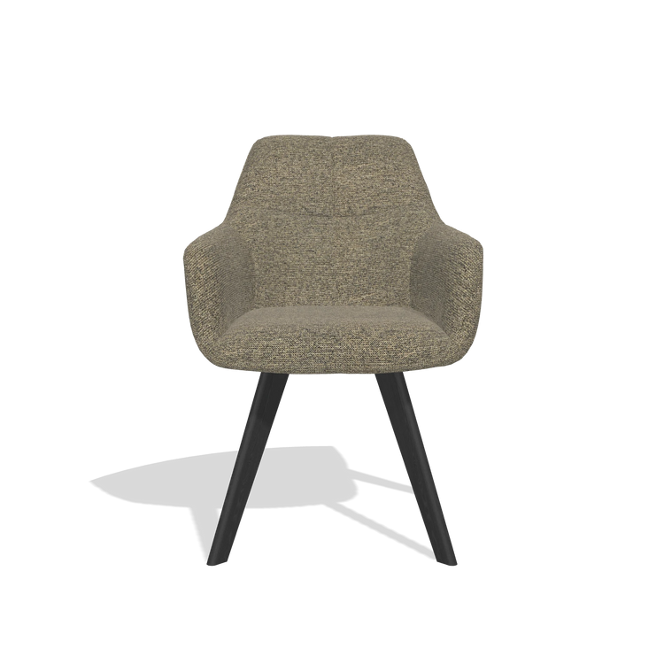 Sedia da pranzo con braccioli Basil 6624 in tessuto Sneak 124 (oliva), gambe in nero, vista frontale