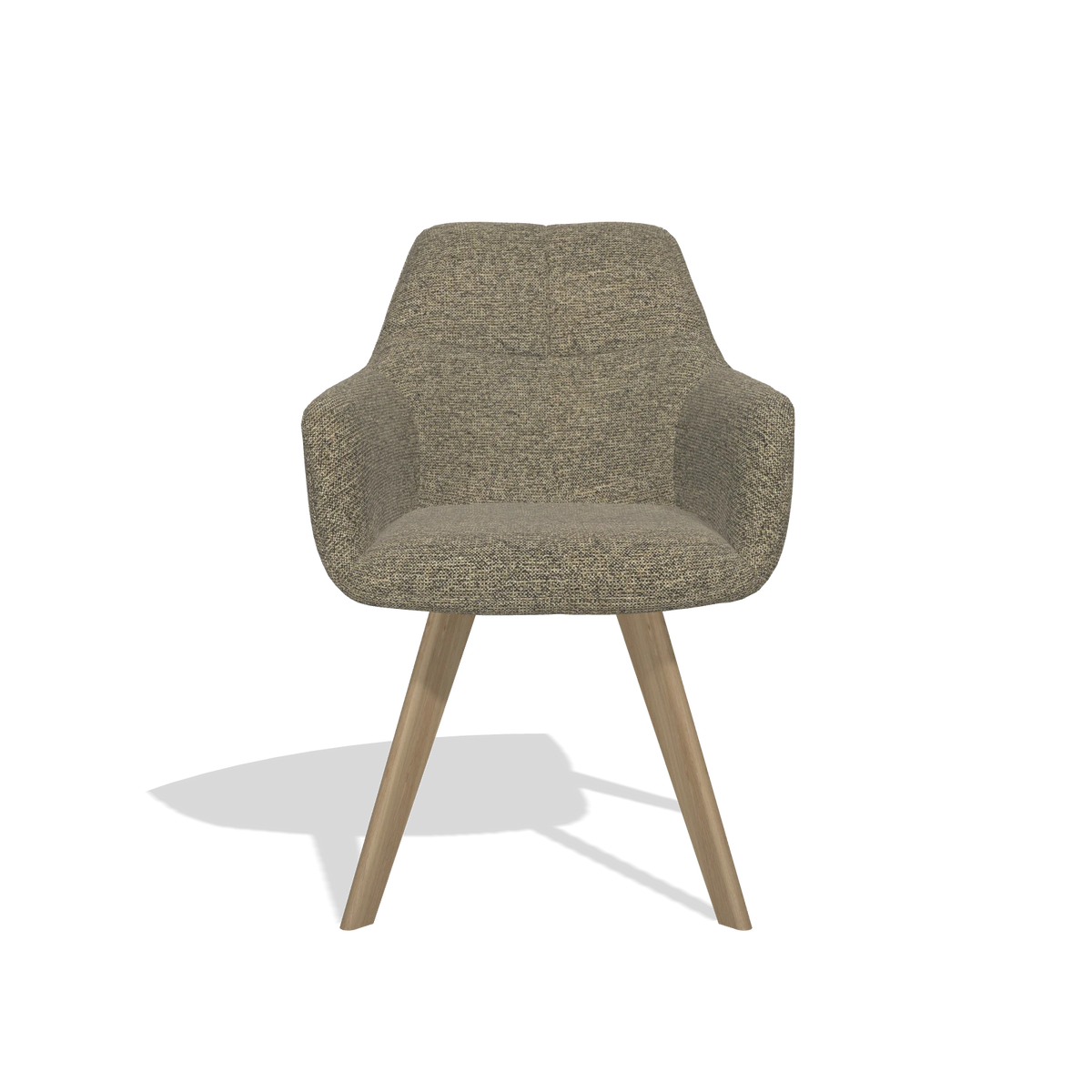 Sedia da pranzo con braccioli Basil 6624 in tessuto Sneak 124 (oliva), gambe in naturale, vista frontale