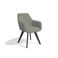 Sedia da pranzo con braccioli Basil 6624 in tessuto Sneak 149 (tortora), gambe in nero, vista angolata