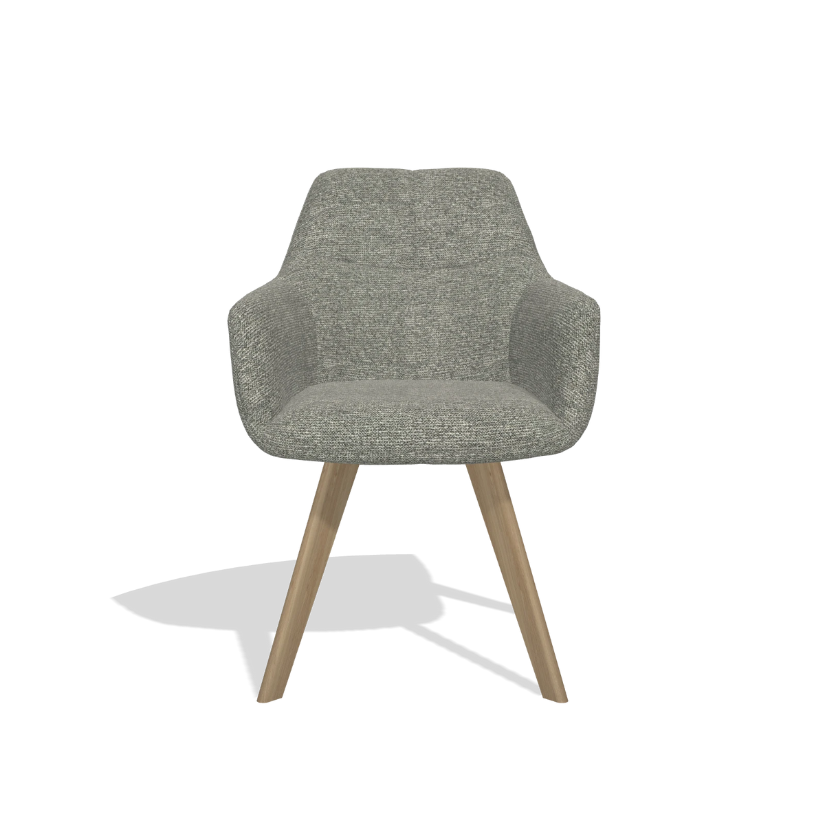 Sedia da pranzo con braccioli Basil 6624 in tessuto Sneak 149 (tortora), gambe in naturale, vista frontale