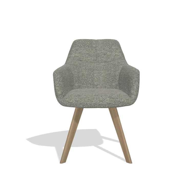 Sedia da pranzo con braccioli Basil 6624 in tessuto Sneak 149 (tortora), gambe in naturale, vista frontale