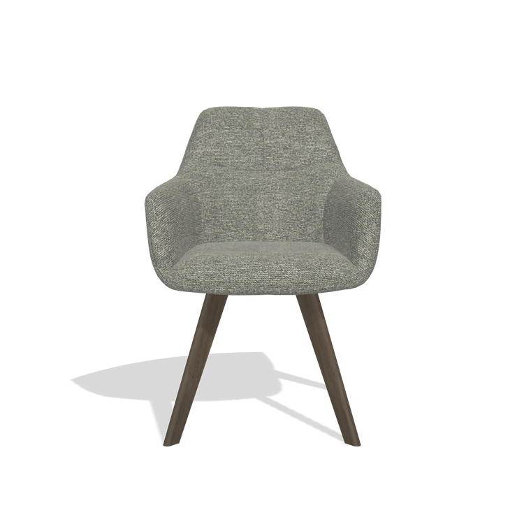 Sedia da pranzo con braccioli Basil 6624 in tessuto Sneak 149 (tortora), gambe in noce, vista frontale
