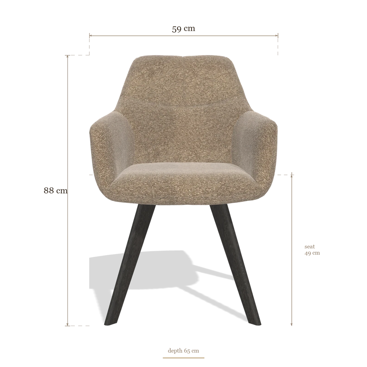 Sedia da pranzo con braccioli Basil 6624, dimensioni 59 x 65 x 88 cm