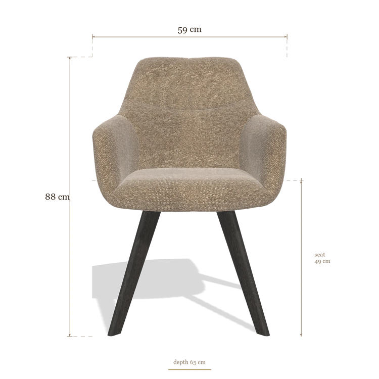 Sedia da pranzo con braccioli Basil 6624, dimensioni 59 x 65 x 88 cm