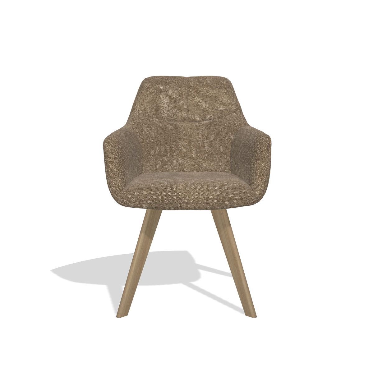 Sedia da pranzo con braccioli Basil 6624 in tessuto Sneak 16 (oliva), gambe in naturale, vista frontale