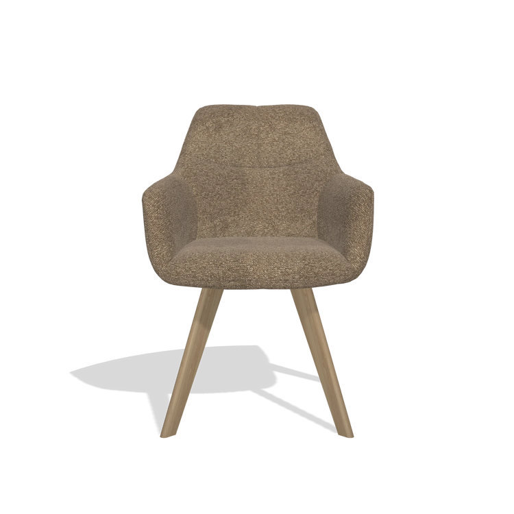 Sedia da pranzo con braccioli Basil 6624 in tessuto Sneak 16 (oliva), gambe in naturale, vista frontale