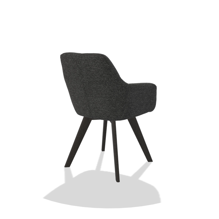 Esszimmerstuhl mit Armlehnen Basil 6624 in Stoff Sneak 67 (Schwarz), Beine in Tabak, Schrägansicht von hinten
