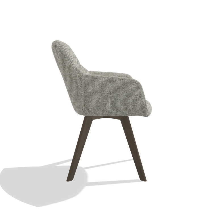 Dining Chair with Armrests Basil 6624 in Taurus 01 fabric (greige), walnut legs, side view
