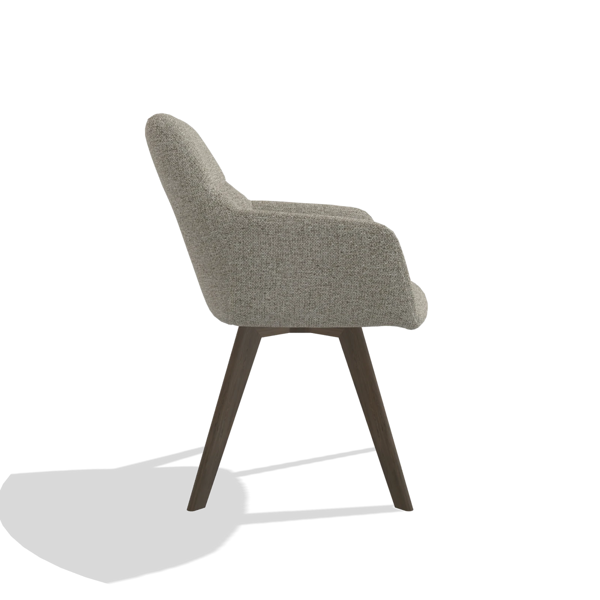 Dining Chair with Armrests Basil 6624 in Taurus 05 fabric (sage), walnut legs, side view
