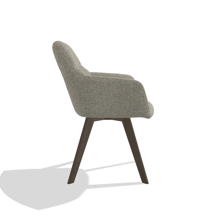 Dining Chair with Armrests Basil 6624 in Taurus 05 fabric (sage), walnut legs, side view