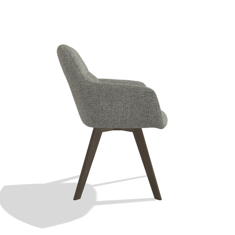 Dining Chair with Armrests Basil 6624 in Taurus 65 fabric (taupe), walnut legs, side view