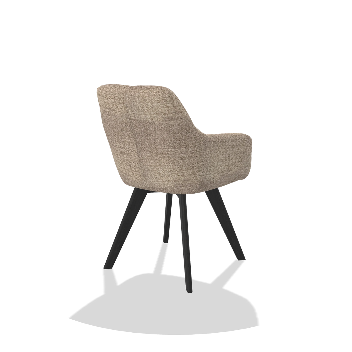 Dining Chair with Armrests Basil 6624 in Venga 10 fabric (greige), black legs, back angled view