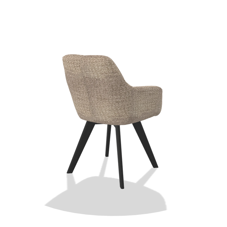 Dining Chair with Armrests Basil 6624 in Venga 10 fabric (greige), black legs, back angled view