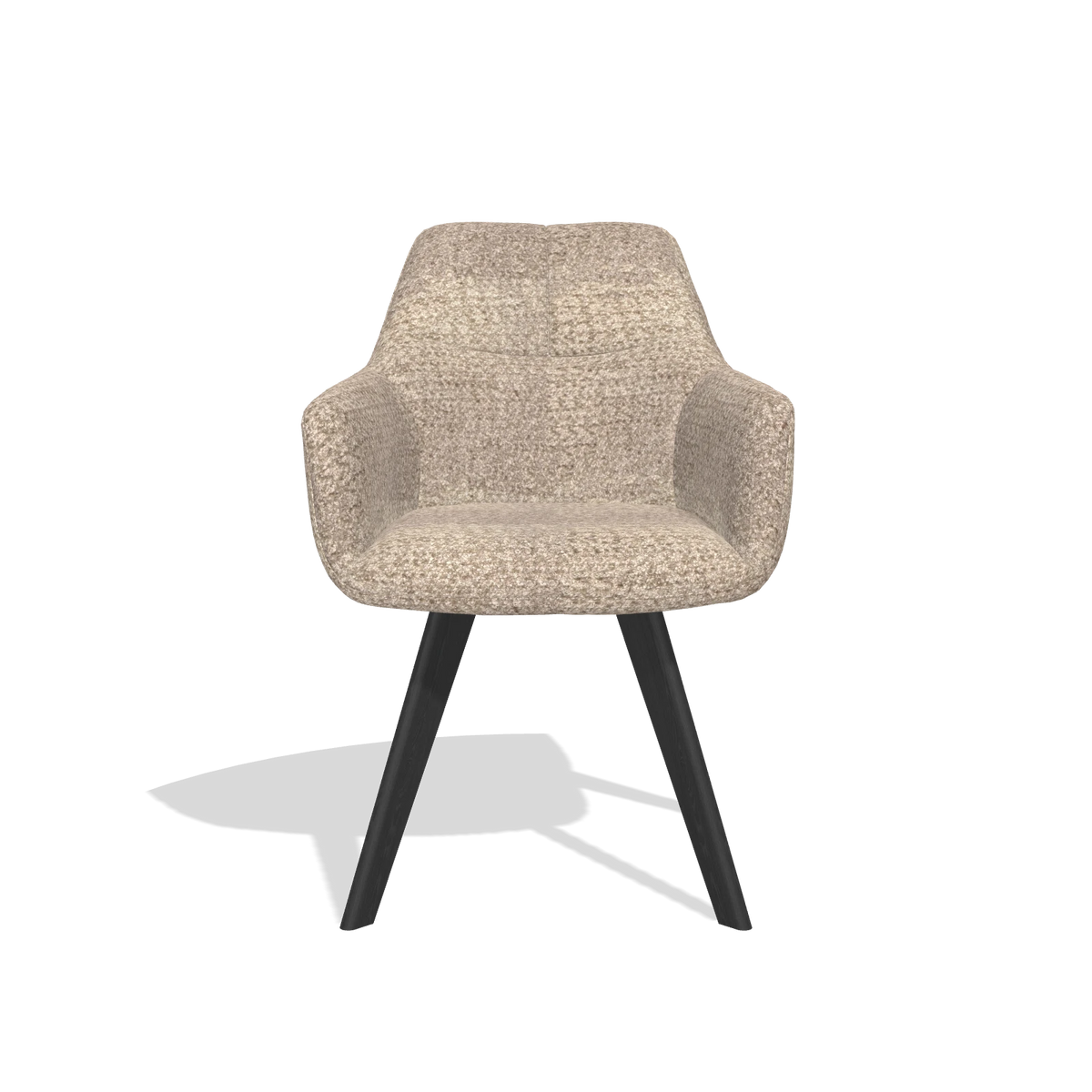 Dining Chair with Armrests Basil 6624 in Venga 10 fabric (greige), black legs, front view