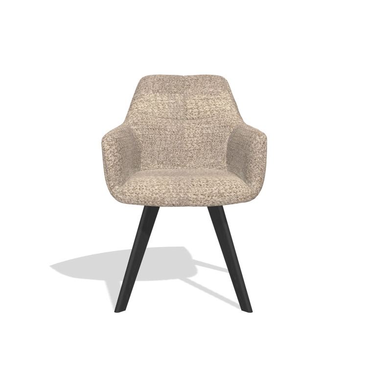 Dining Chair with Armrests Basil 6624 in Venga 10 fabric (greige), black legs, front view