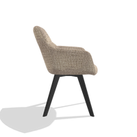 Dining Chair with Armrests Basil 6624 in Venga 10 fabric (greige), black legs, side view