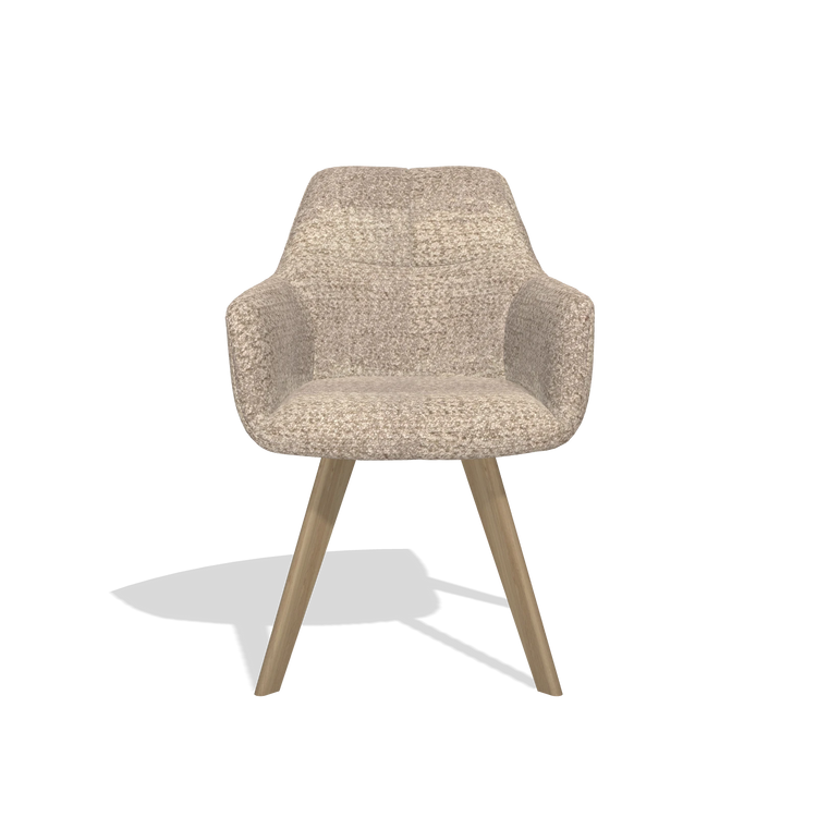Dining Chair with Armrests Basil 6624 in Venga 10 fabric (greige), natural legs, front view
