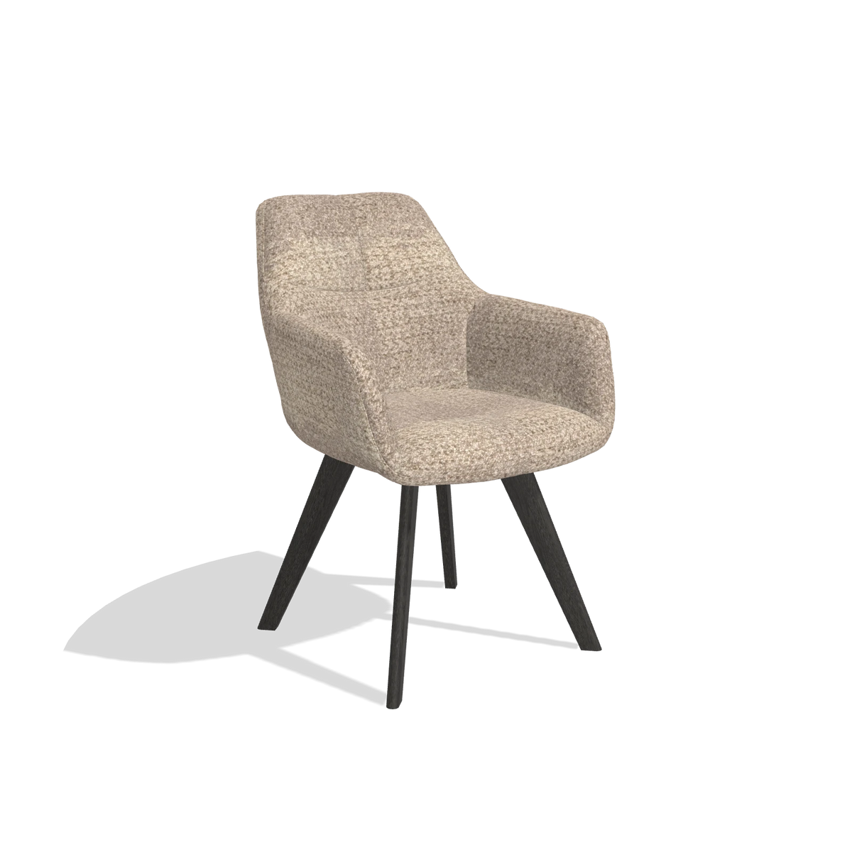 Dining Chair with Armrests Basil 6624 in Venga 10 fabric (greige), tobacco legs, angled view