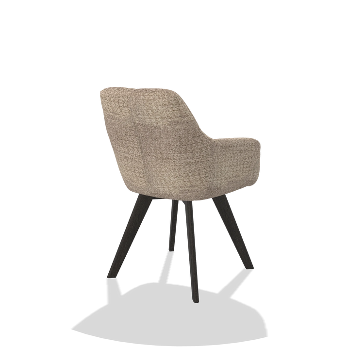 Dining Chair with Armrests Basil 6624 in Venga 10 fabric (greige), tobacco legs, back angled view