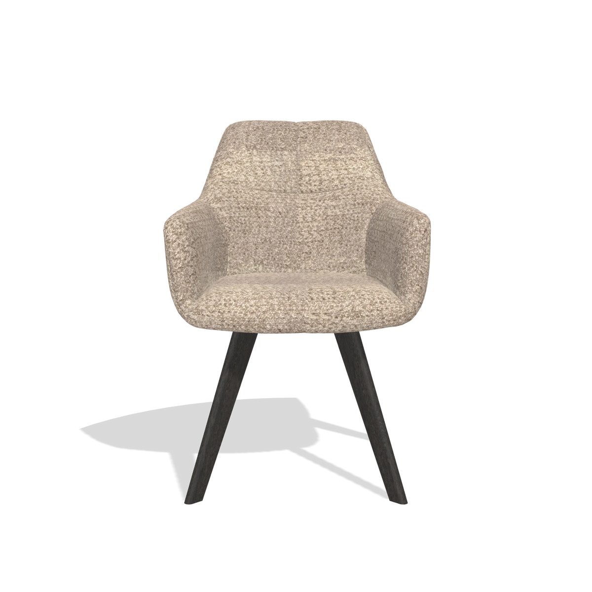 Dining Chair with Armrests Basil 6624 in Venga 10 fabric (greige), tobacco legs, front view