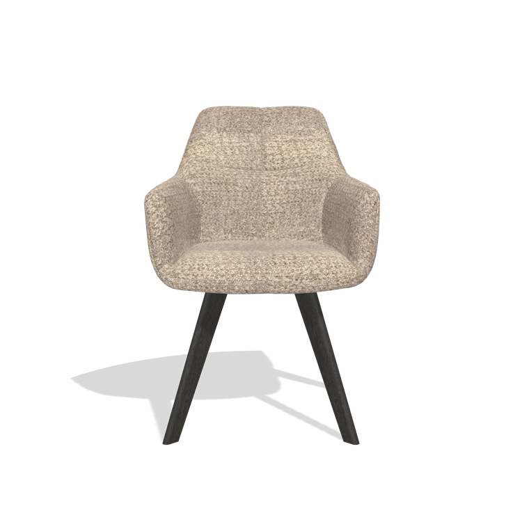Dining Chair with Armrests Basil 6624 in Venga 10 fabric (greige), tobacco legs, front view