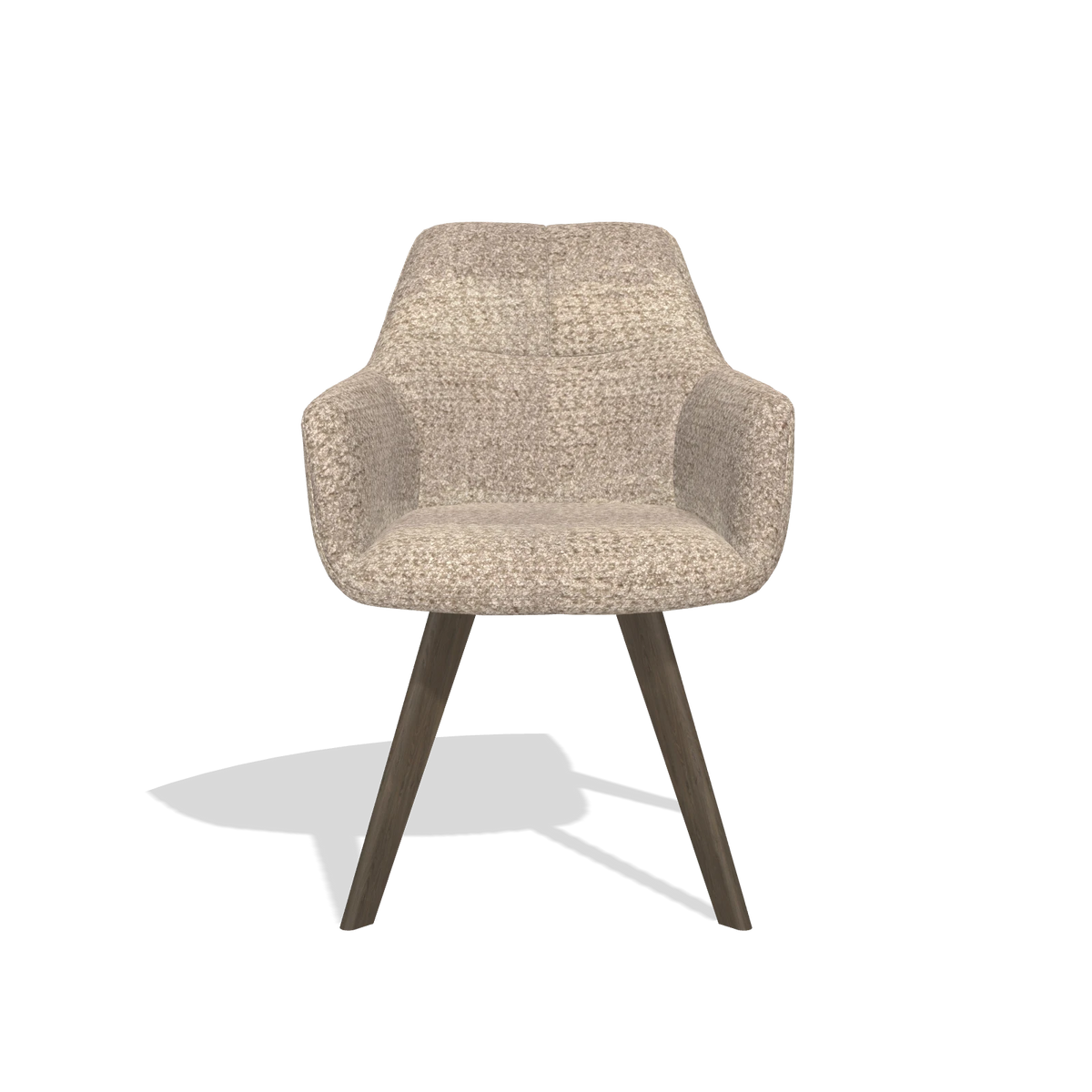 Dining Chair with Armrests Basil 6624 in Venga 10 fabric (greige), walnut legs, front view