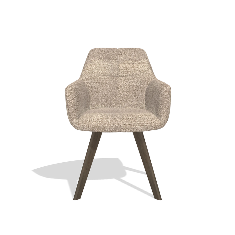 Dining Chair with Armrests Basil 6624 in Venga 10 fabric (greige), walnut legs, front view