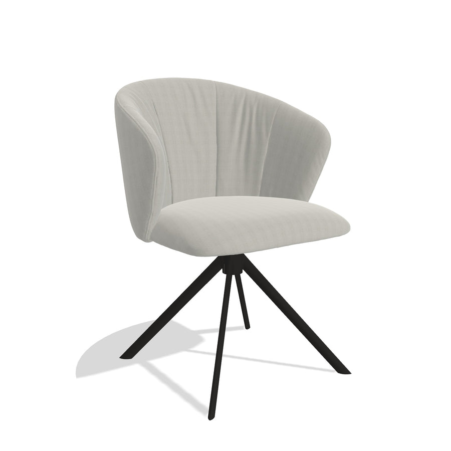 Bolzano 6644 dining chair in Sneak 01 Natural fabric with black swivel base, angled view