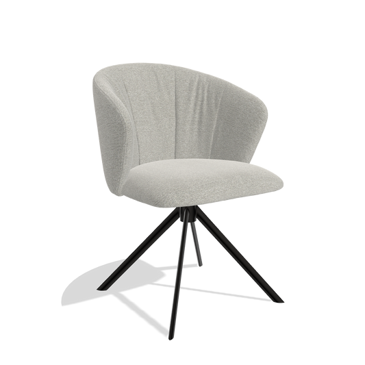 Bolzano 6644 dining chair in Sneak 01 Natural fabric with black swivel base, angled view