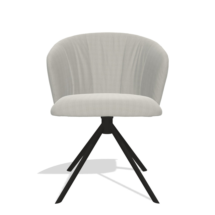 Bolzano 6644 dining chair in Sneak 01 Natural fabric with black swivel base, front view
