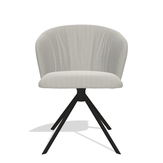 Bolzano 6644 dining chair in Sneak 01 Natural fabric with black swivel base, front view
