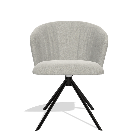 Bolzano 6644 dining chair in Sneak 01 Natural fabric with black swivel base, front view