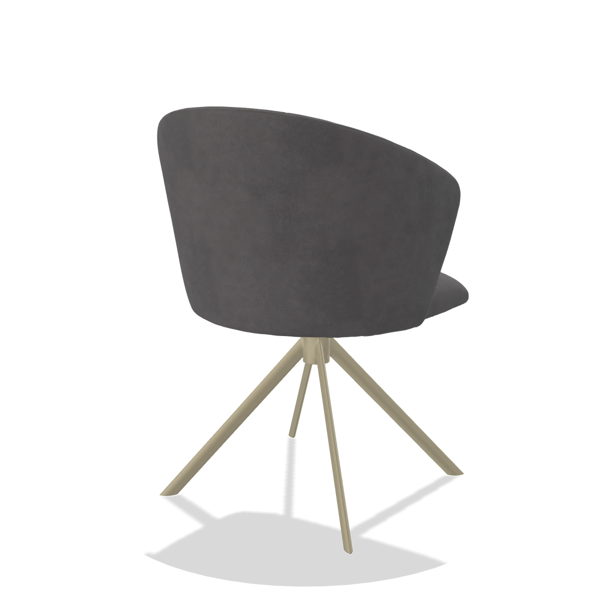 Silla de comedor Bolzano 6644 en tela Adore 180 (gris oscuro), base giratoria en champán, vista trasera en ángulo
