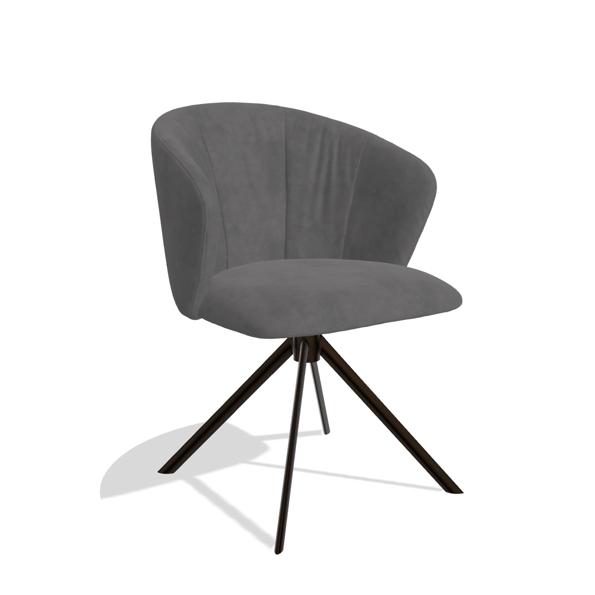 Silla de comedor Bolzano 6644 en tela Adore 180 (gris oscuro), base giratoria en espresso, vista en ángulo