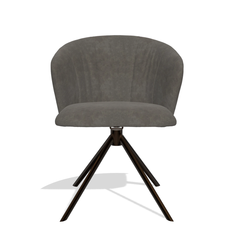 Dining Chair Bolzano 6644 in Bull 18 fabric (dark grey), espresso swivel base, front view