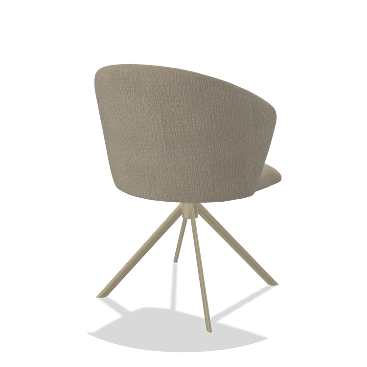 Dining Chair Bolzano 6644 in Energy 05 fabric (greige), champagne swivel base, back angled view